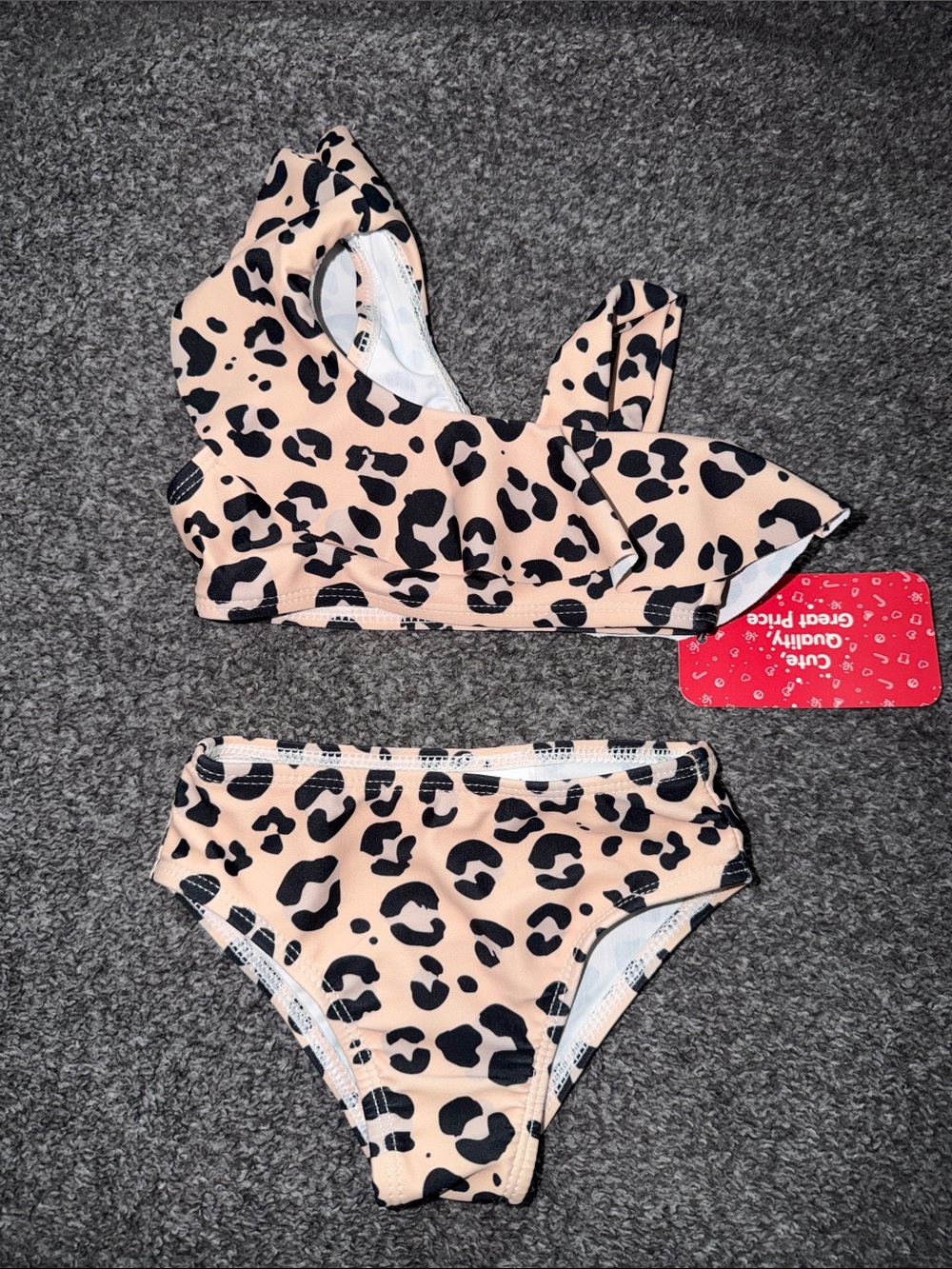 PatPat Pink Leopard Print Ruffle Two-Piece Swimsuit